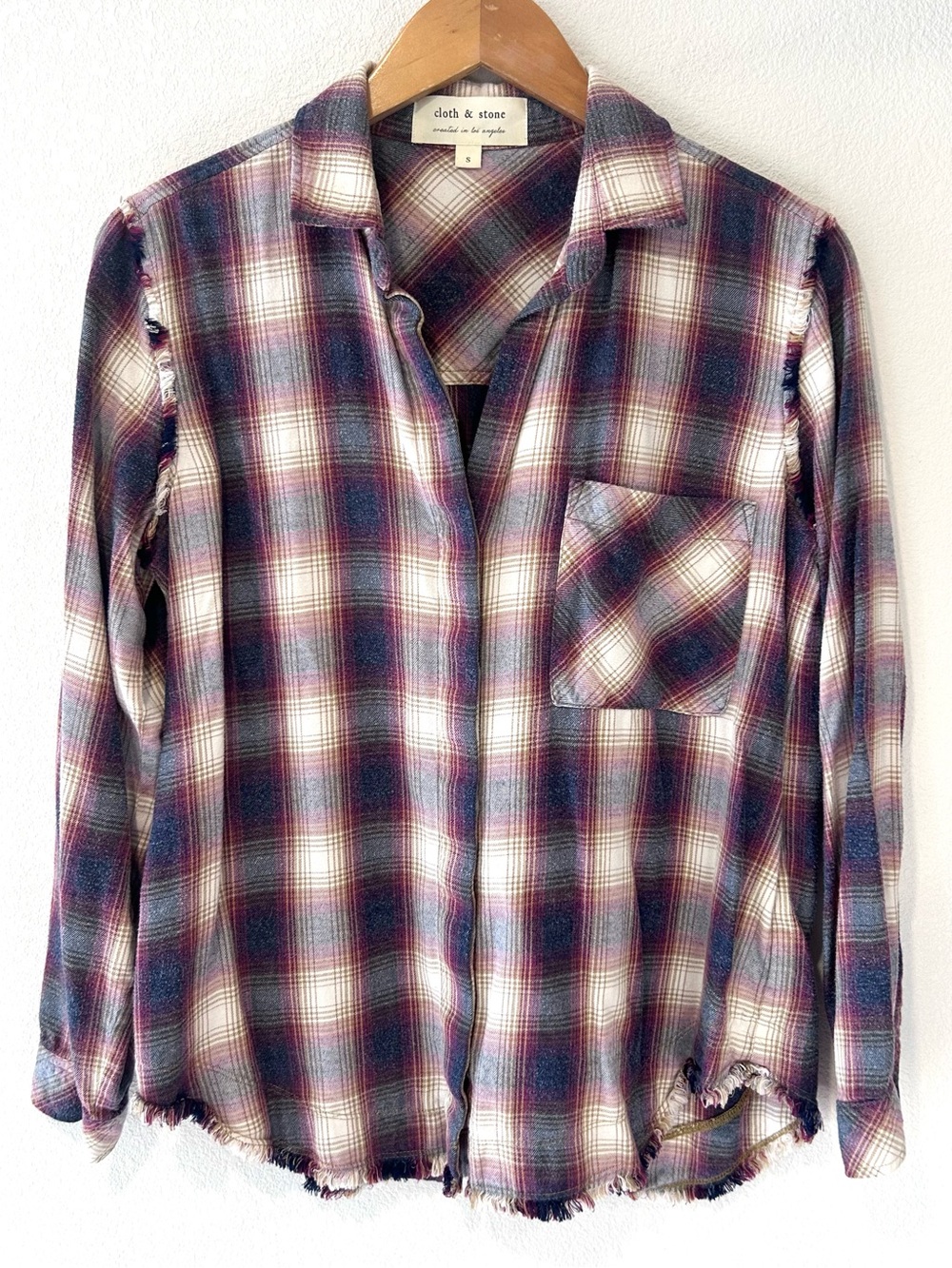 Anthropologie Cloth & Stone Plaid Flannel Button Down Top Soft Frayed Size S